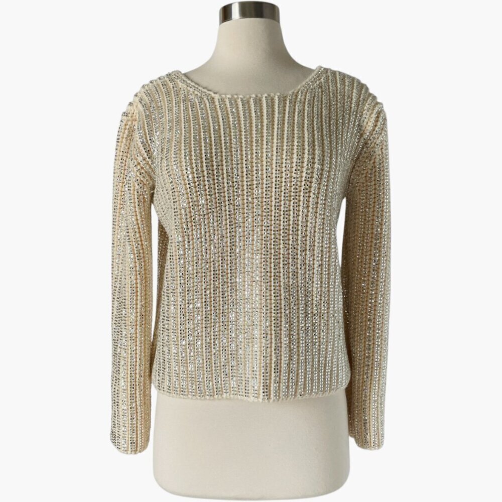 Ermanno Scervino Wool Crystal Embellished Sweater 42 Ivory Sparkle Knit Party - Picture 10 of 10